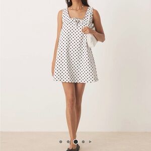 ASOS polka Dot Sleeveless denim scoop  Mini Dress - White/Black size 2